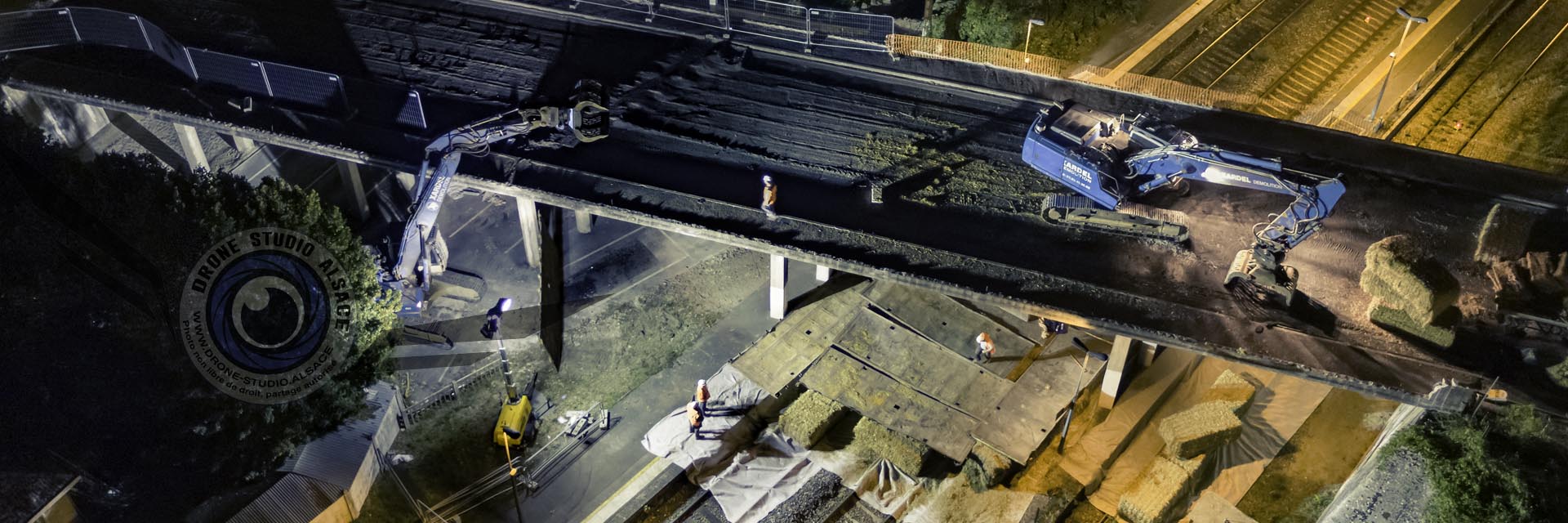 photo et video par Drone mulhouse alsace chantier de nuit
